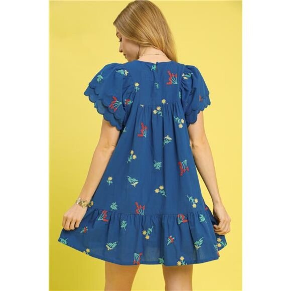 Umgee Floral Embroidered Short Sleeve Mini Dress - Picture 3 of 3